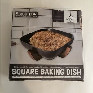 Appetit Square Baking Dish Porcelain Oven to Table Dish with Bamboo Trivet